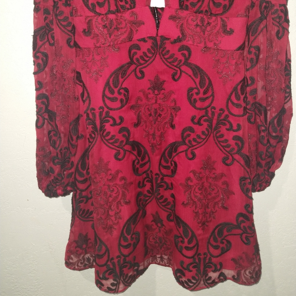 FREE PEOPLE Want to Want Me Red/Black Embroidery Mini Dress - Picture 5 of 11